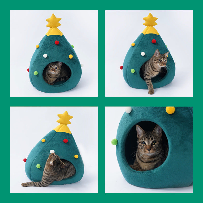 Pet Christmas Tree Bed | Cat Bed | Christmas Tree Winter Warm Pets Bed
