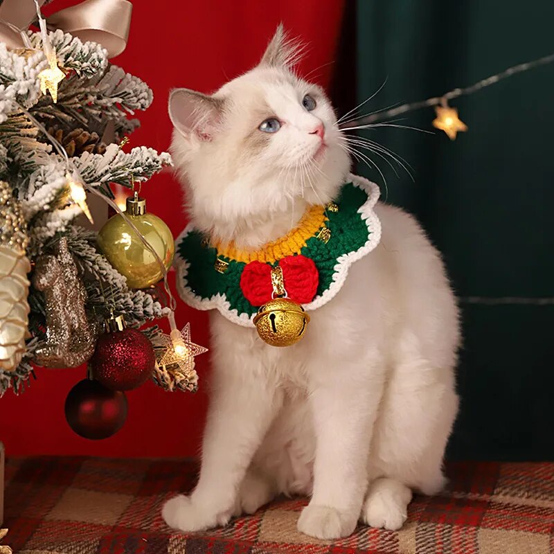 Christmas Pet Hand Woven Wool Collar for Cat Santa Claus Elk - BaconPaw