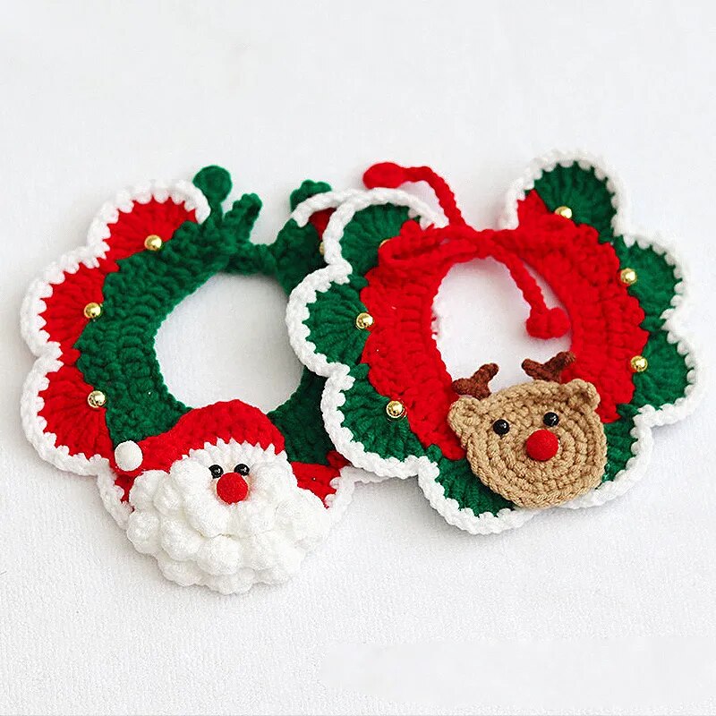 Christmas Pet Hand Woven Wool Collar for Cat Santa Claus Elk - BaconPaw