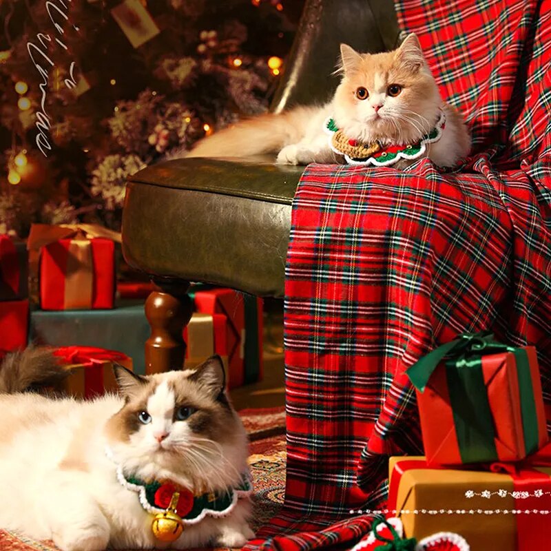 Christmas Pet Hand Woven Wool Collar for Cat Santa Claus Elk - BaconPaw