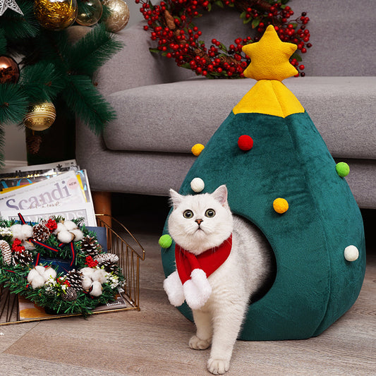 Pet Christmas Tree Bed | Cat Bed | Christmas Tree Winter Warm Pets Bed